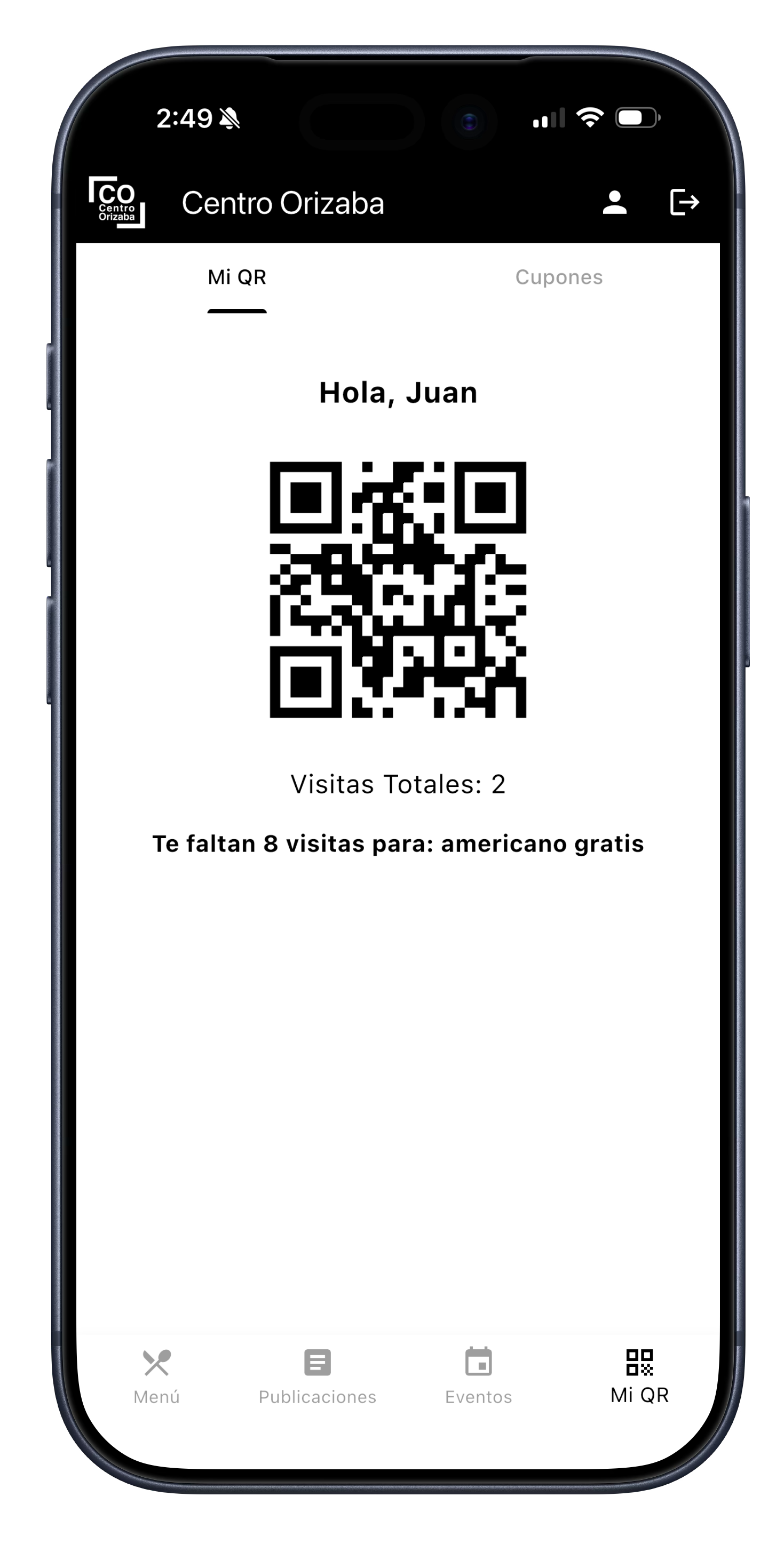 Pantalla de código QR de lealtad